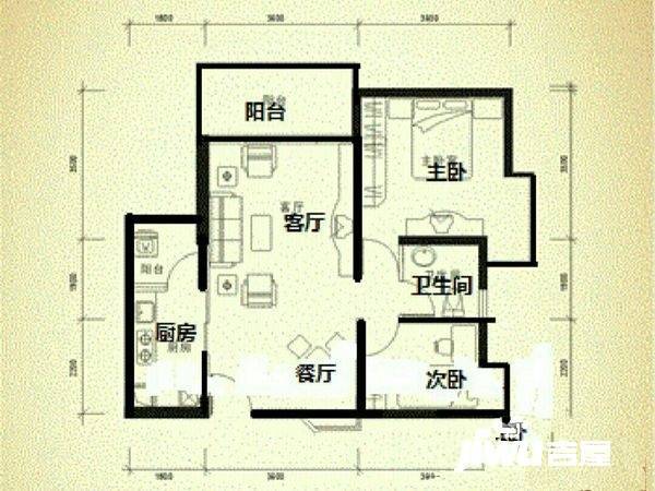 阳光花园五期2室1厅1卫75㎡户型图