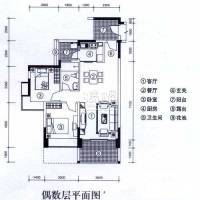 万科第五园景台2室2厅1卫77.3㎡户型图