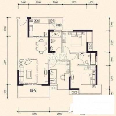 荔山公馆八号馆3室2厅1卫89㎡户型图