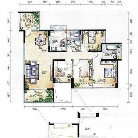 锦绣东方4室2厅2卫112㎡户型图