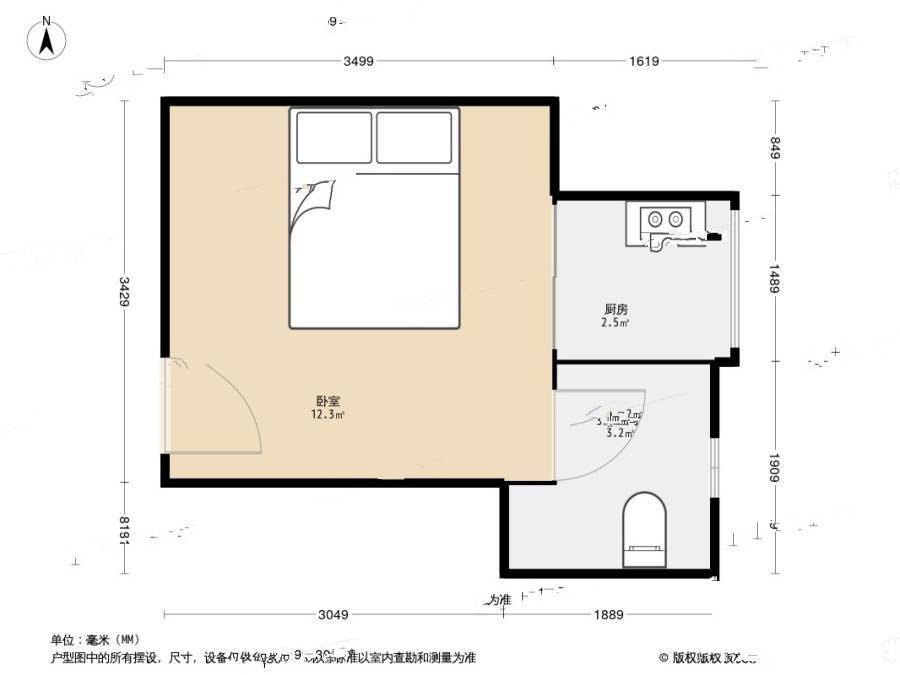 鹏公馆1室0厅1卫28㎡户型图