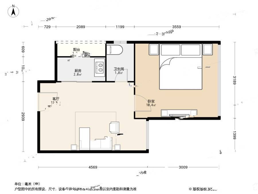 凤凰印象1室1厅1卫41㎡户型图