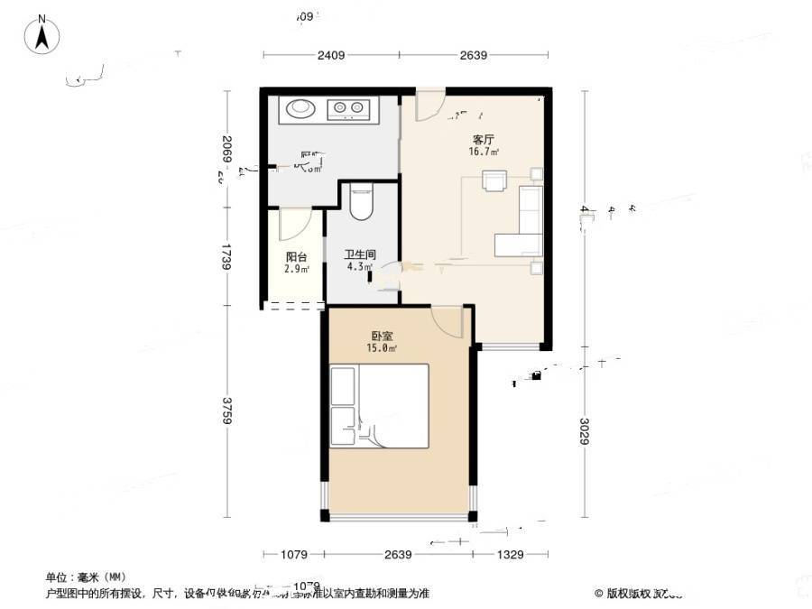 凤凰印象1室1厅1卫41.5㎡户型图