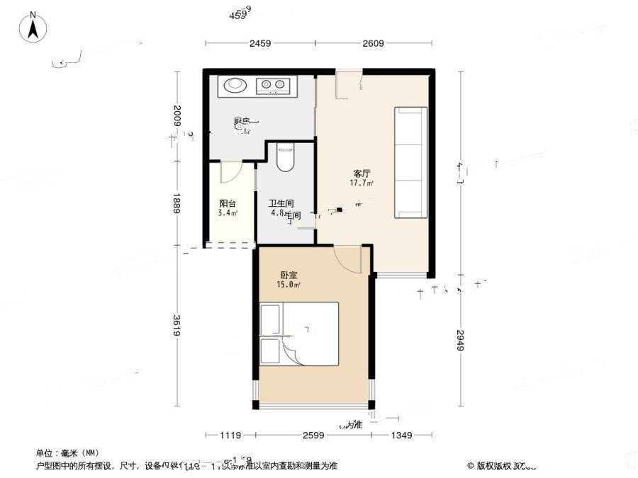 凤凰印象1室1厅1卫41.5㎡户型图