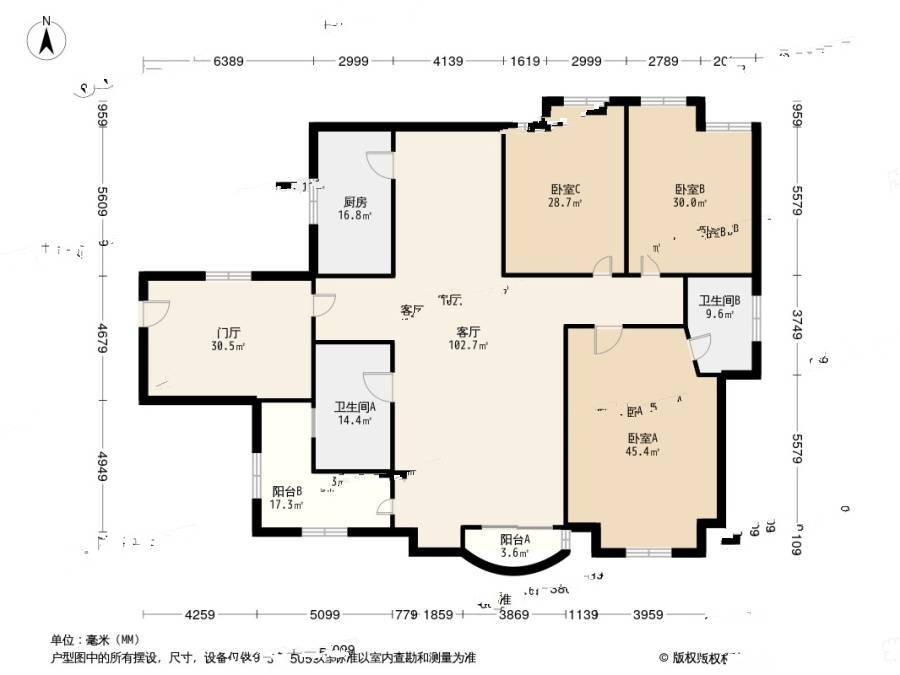 宏发雍景城3室1厅2卫119.8㎡户型图