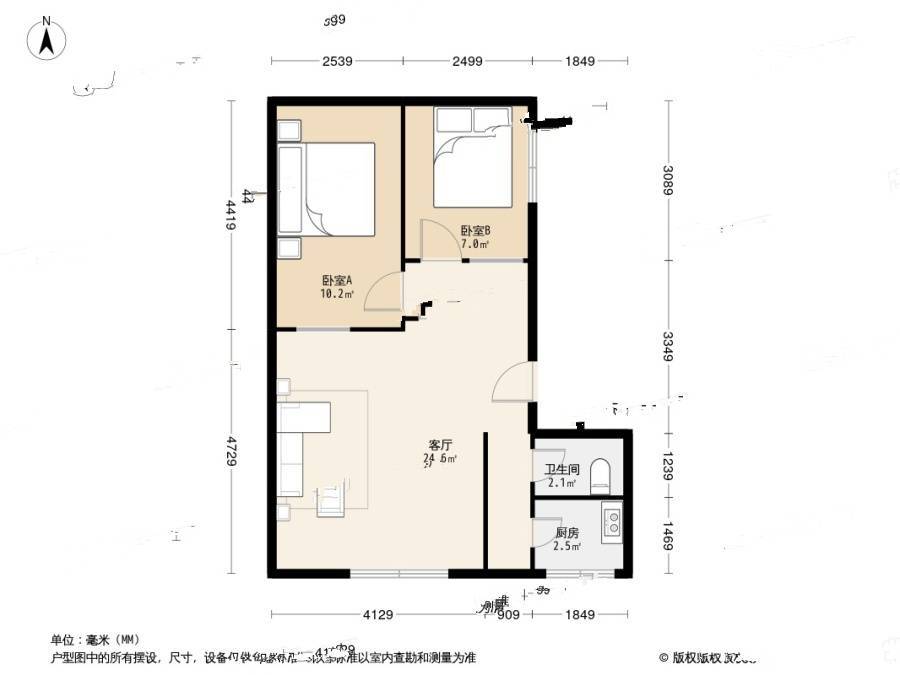 梨园公寓2室1厅1卫61.5㎡户型图
