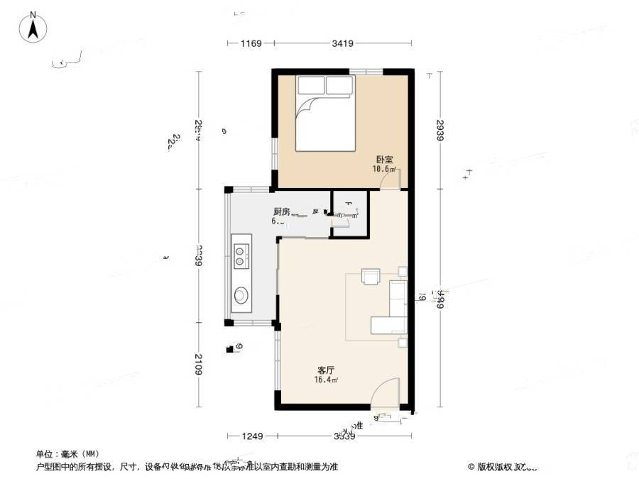 联建楼1室1厅1卫37㎡户型图