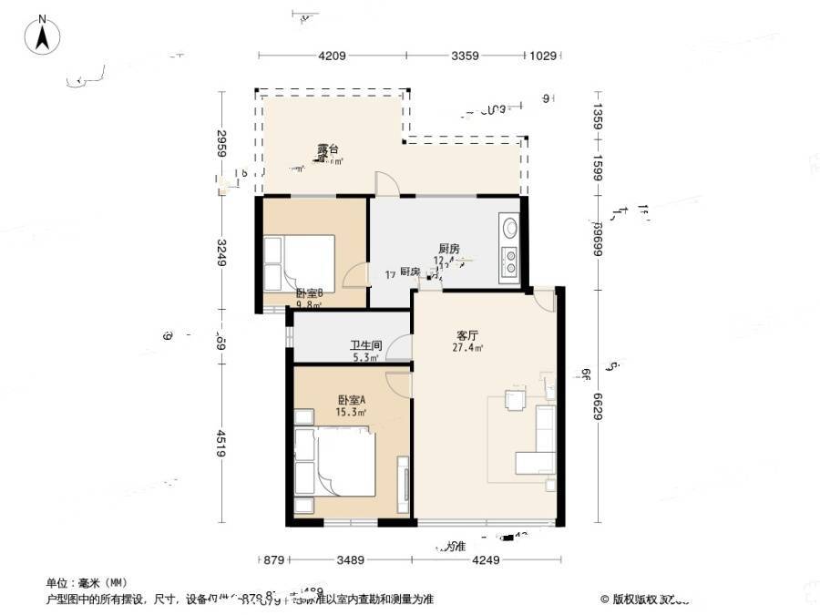 德兴花园2室1厅1卫103㎡户型图