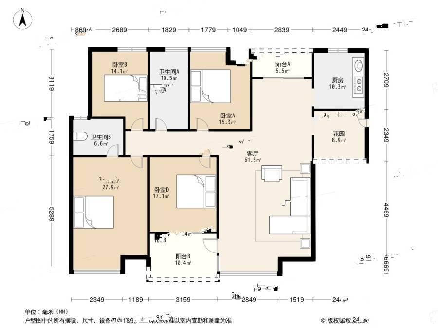 怡龙枫景园4室1厅2卫141㎡户型图