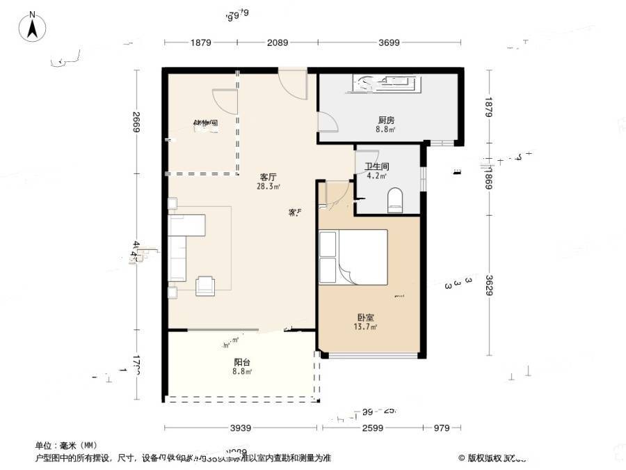 佳兆业可园七期1室1厅1卫76.1㎡户型图