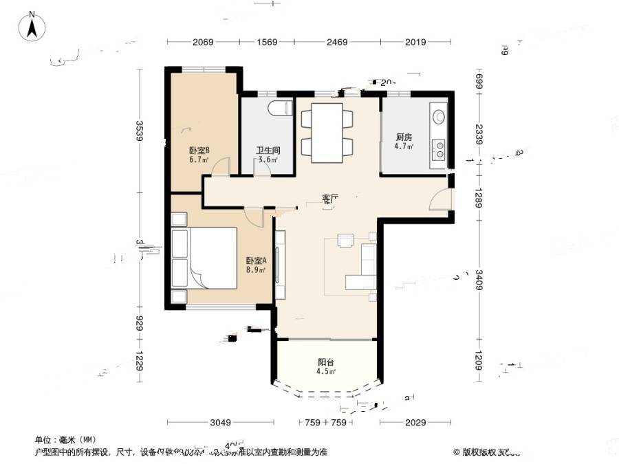 桂芳园一期2室1厅1卫65.2㎡户型图