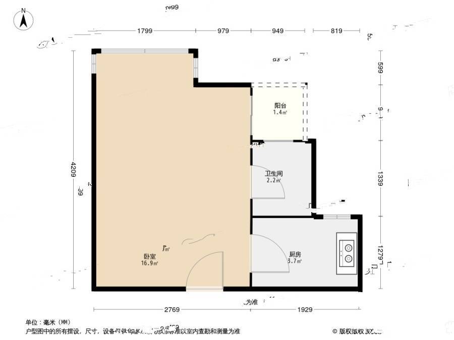 竹沁苑1室0厅1卫50㎡户型图