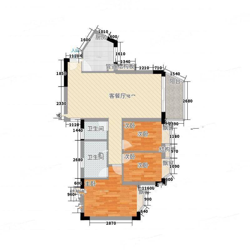 康达尔花园二期3室0厅0卫88㎡户型图