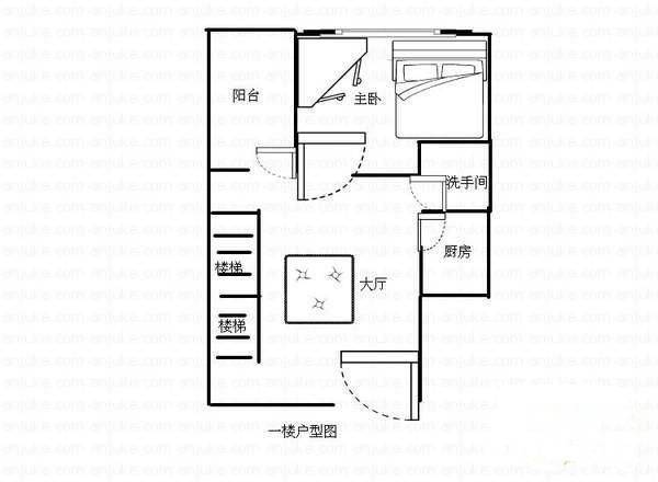 东海岸天利明园1室1厅1卫47㎡户型图