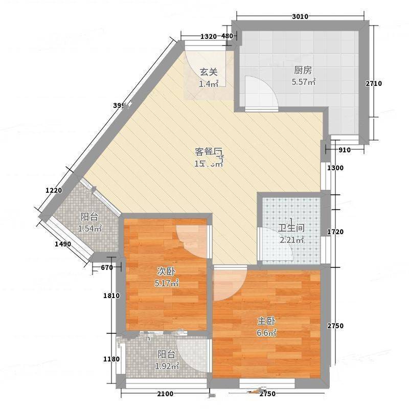 茂业城花园大厦2室0厅0卫48㎡户型图