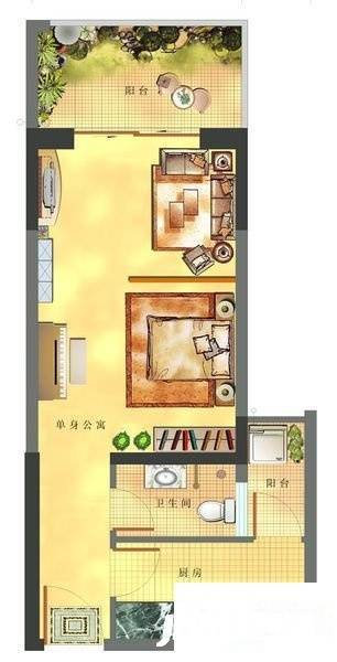 雅戈尔雅客公馆1室1厅1卫45㎡户型图