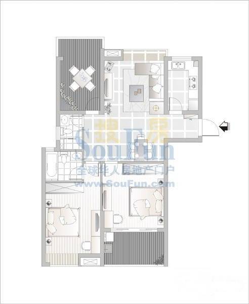 IALA自由水岸2室2厅2卫108㎡户型图