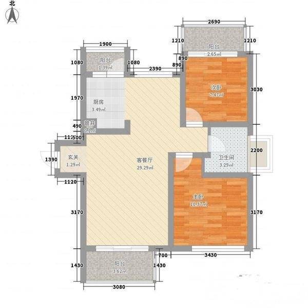 澳韵花园二期2室2厅1卫90㎡户型图