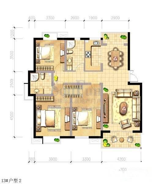 敬文里小区3室2厅2卫125㎡户型图