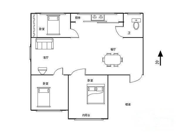 润达新村二期3室2厅1卫110㎡户型图