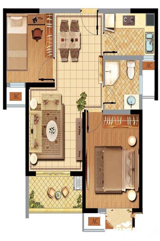 观前1号公寓2室2厅1卫85㎡户型图