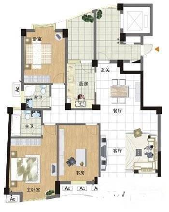 小施家弄3室2厅2卫130㎡户型图