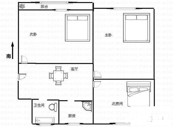 苏苑新村3室2厅1卫71㎡户型图