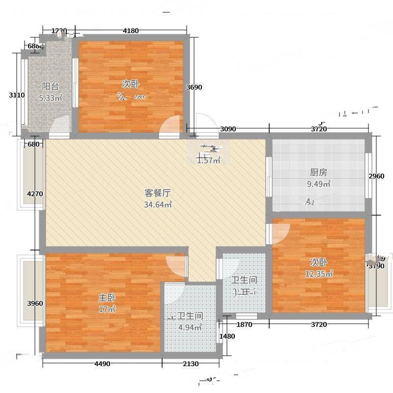 水韵新苑3室0厅0卫126㎡户型图