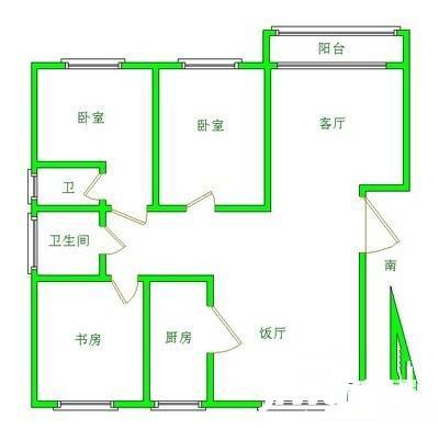 龙西新村3室2厅2卫99㎡户型图