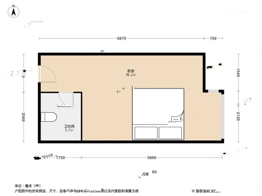 凯翔国际广场公寓1室1厅1卫42㎡户型图