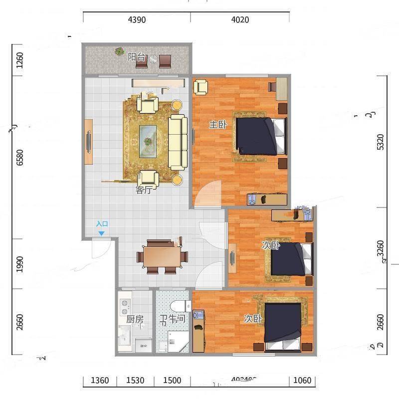 龙湖山庄3室0厅0卫125㎡户型图