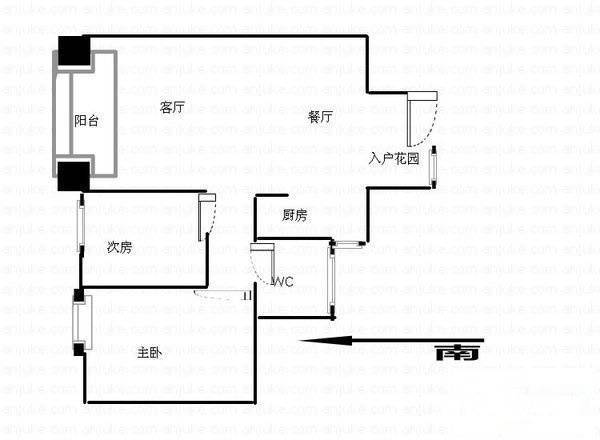 湘江世纪城星江苑2室2厅1卫95㎡户型图