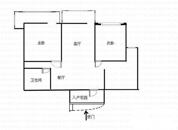 湘江世纪城星江苑2室1厅1卫93㎡户型图