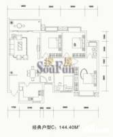 东方名都百草园4室2厅2卫144.4㎡户型图