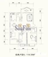 东方名都百草园3室2厅2卫119.4㎡户型图