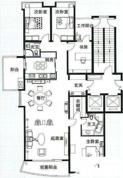 美居荷园4室2厅2卫197.5㎡户型图