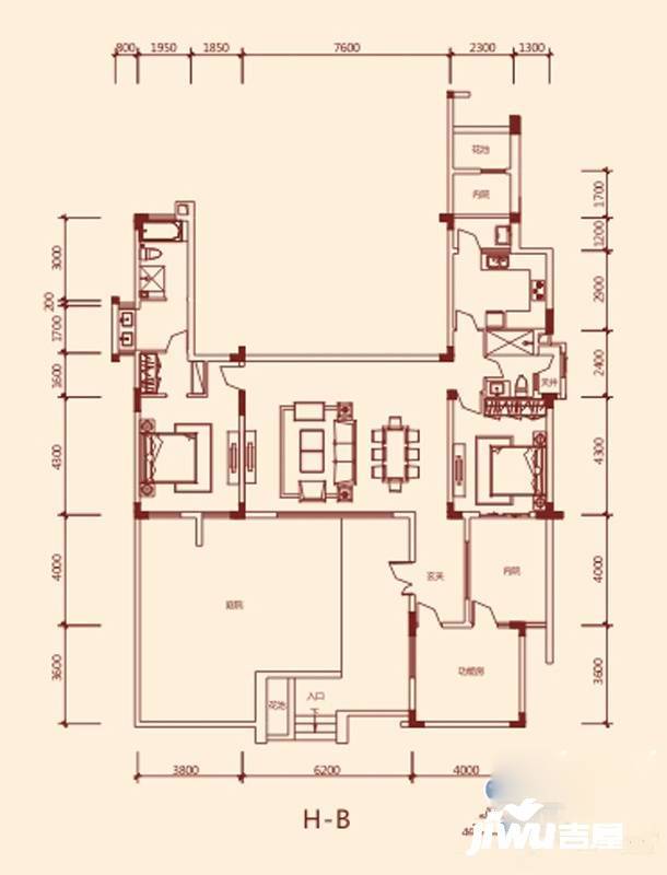 动力南苑2室2厅2卫136㎡户型图