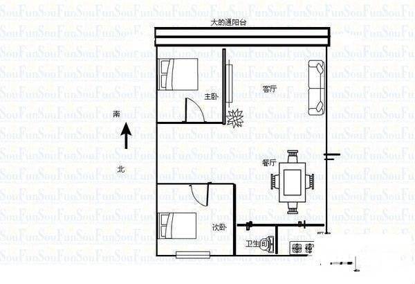 水利水电机械厂宿舍2室2厅1卫88㎡户型图