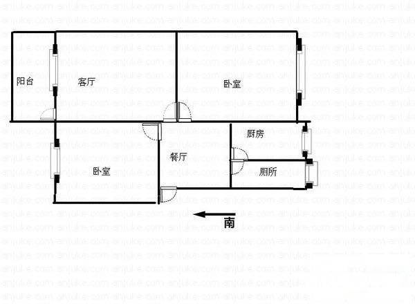 九尾冲石油厂单位宿舍3室1厅1卫66㎡户型图