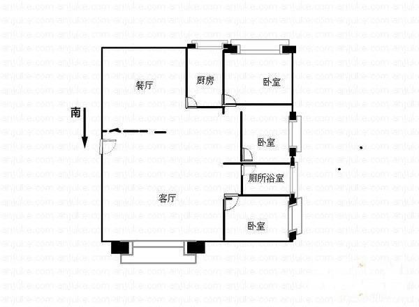 丝茅冲丽臣社区3室2厅1卫122㎡户型图