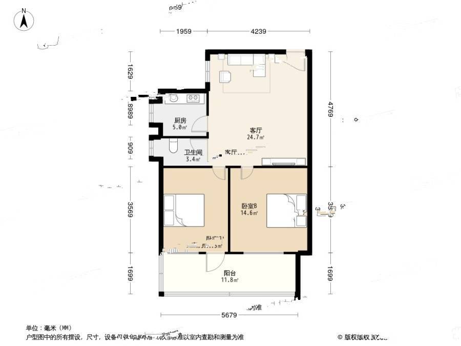 群芳园2室2厅1卫75.2㎡户型图