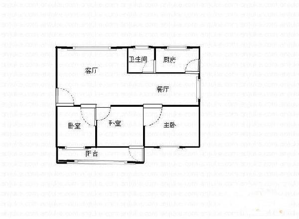 曙光集团宿舍3室2厅1卫108㎡户型图