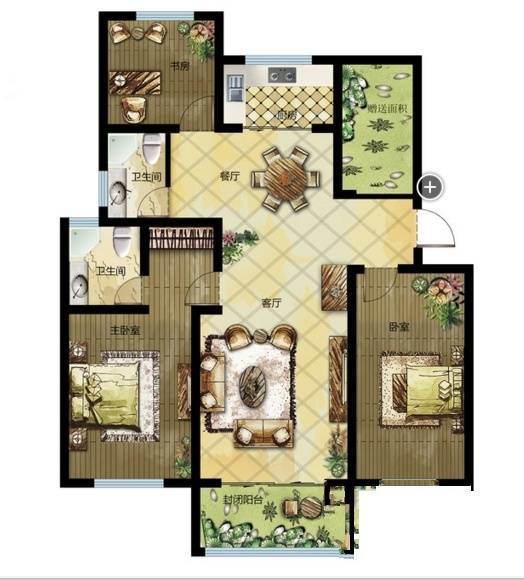 社保小区3室2厅2卫128.6㎡户型图