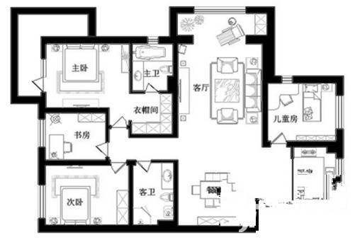 一小住宅楼4室4厅2卫134㎡户型图
