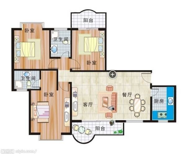 阳光水岸3室2厅2卫129.7㎡户型图