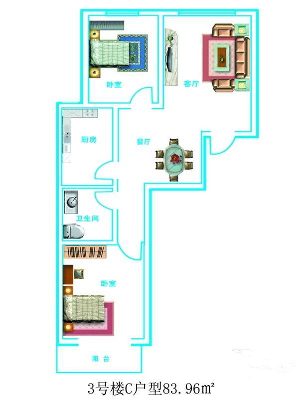 恒顺家园2室1厅1卫84㎡户型图