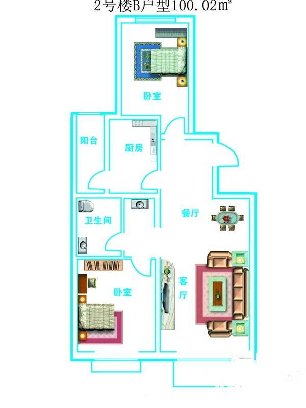 恒顺家园2室1厅1卫100㎡户型图