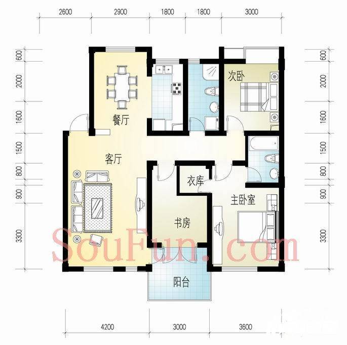 亿城嘉园3室2厅2卫120㎡户型图