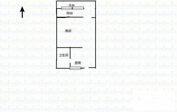 老浙大直路小区1室1厅1卫37㎡户型图