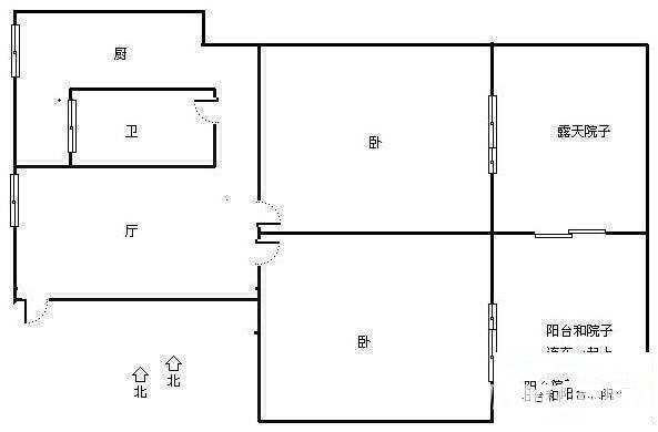 老浙大直路小区1室1厅1卫37㎡户型图